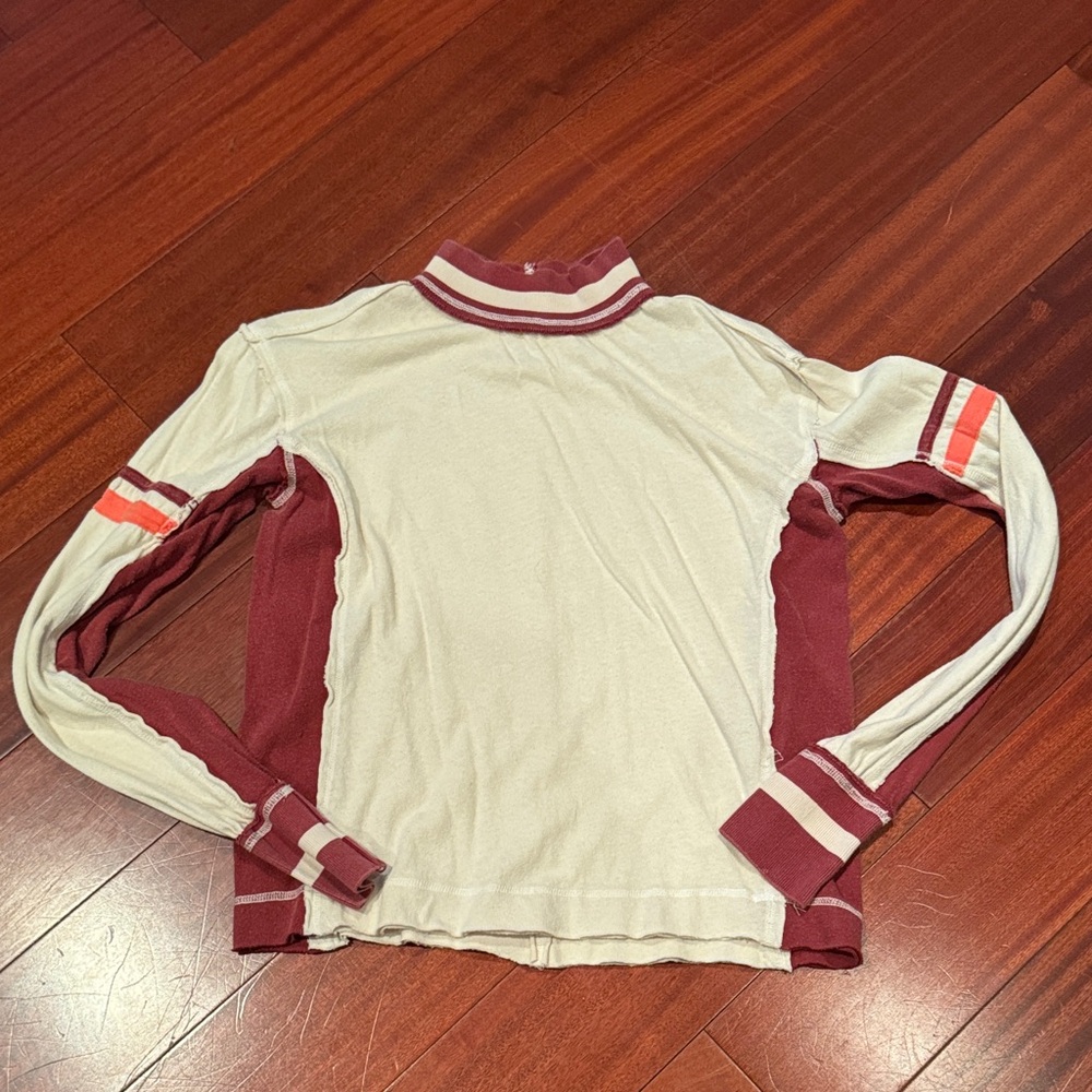 We the Free Cream and Red Long Sleeve Top
